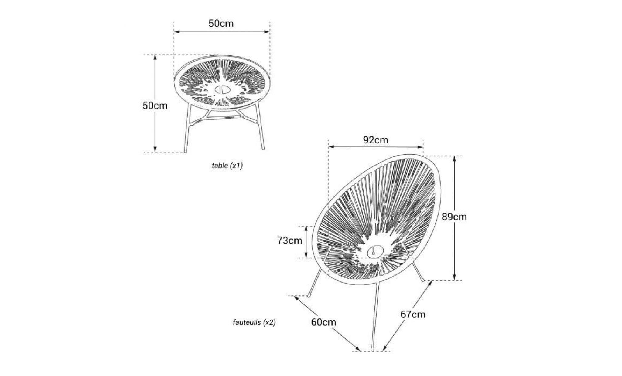 ensemble de 2 fauteuils oeuf + table acapulco blanc   structure blanche pas cher