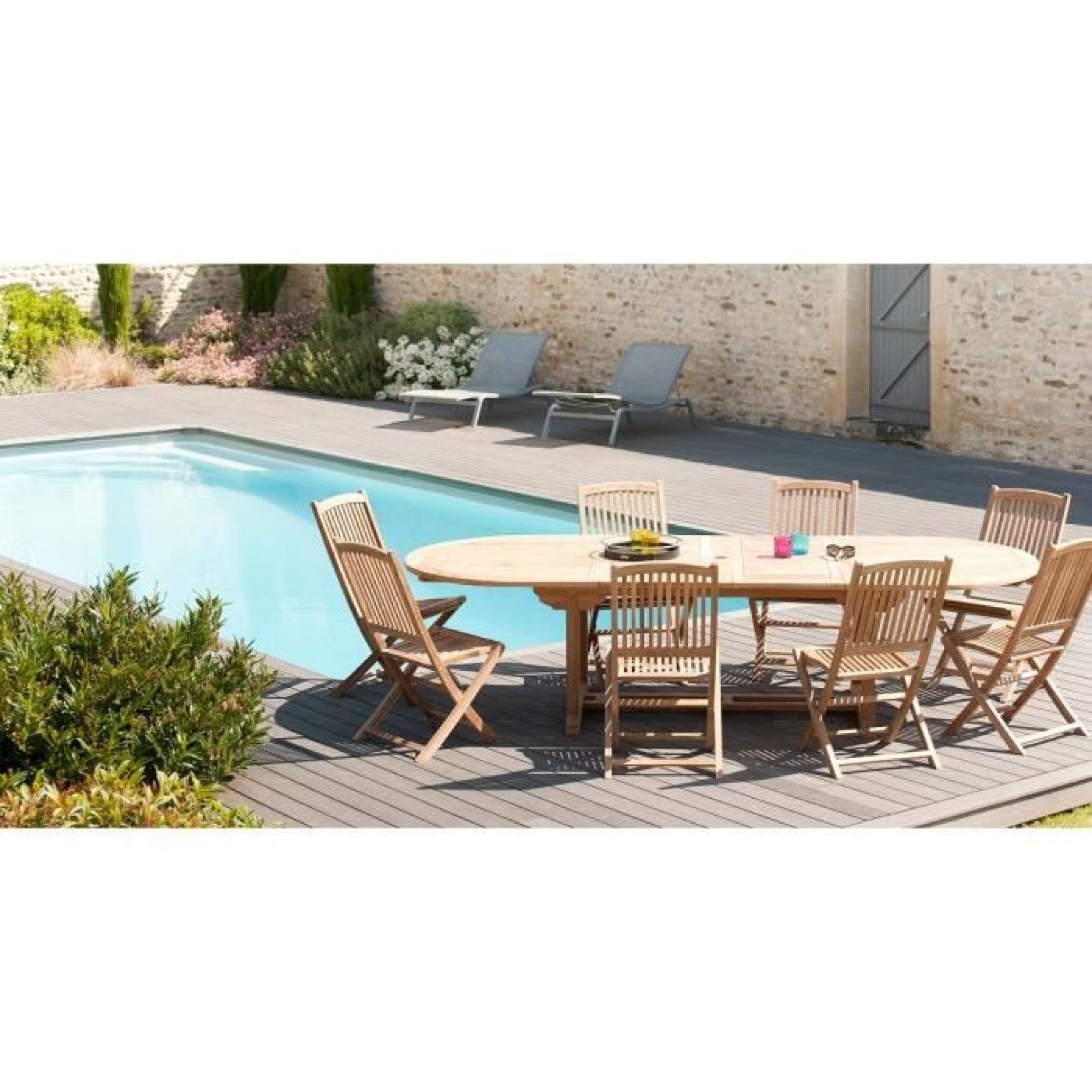 Ensemble en teck table ovale extensible de jardin 180 - 240 cm + 6 chaises pas cher