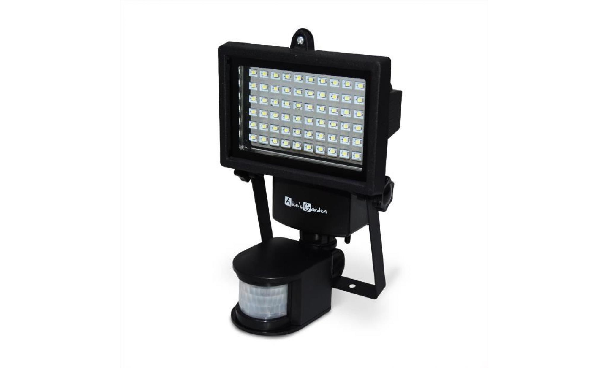 projecteur 60 led solaire 420 lumens, blanc chaud à détecteur de mouvements, luminaire extérieur résistant à l'eau pas cher