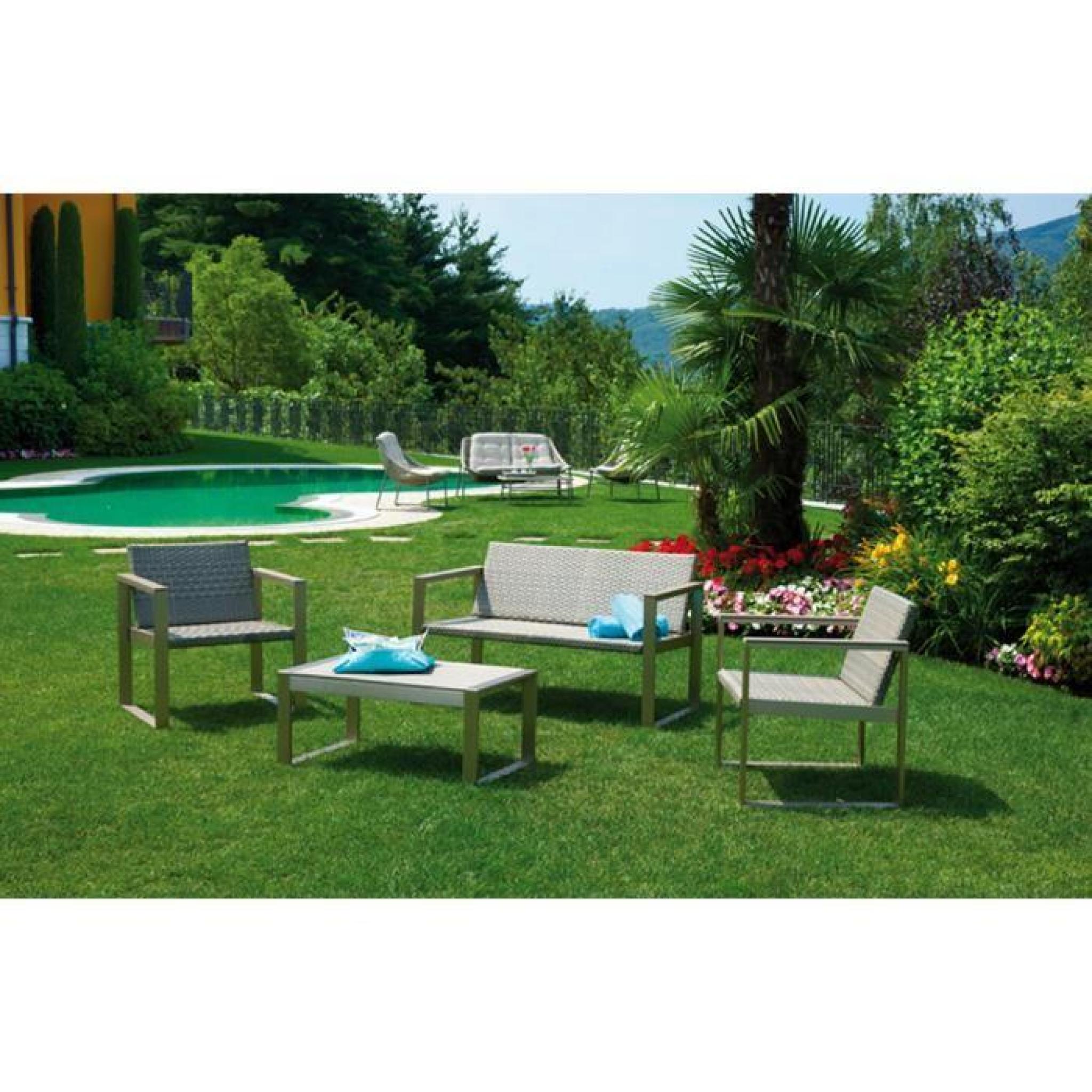 Salon jardin avec table + 2 fauteuils + sofa en bois